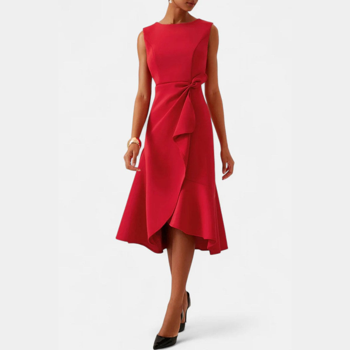 Grace | Women's Draped Asymmetric Midi Dress - image 15
