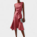 Grace | Women's Draped Asymmetric Midi Dress - Pink