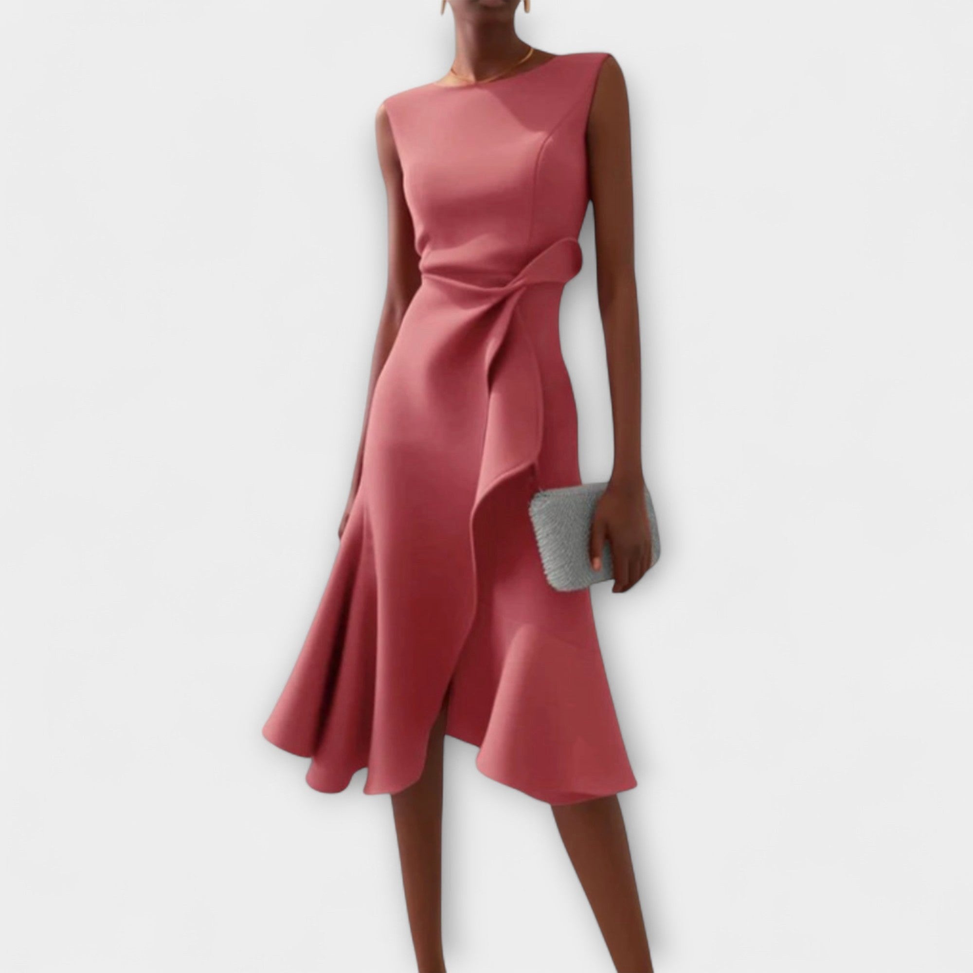 Grace | Women's Draped Asymmetric Midi Dress - Pink