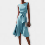 Grace | Women's Draped Asymmetric Midi Dress - Light Blue