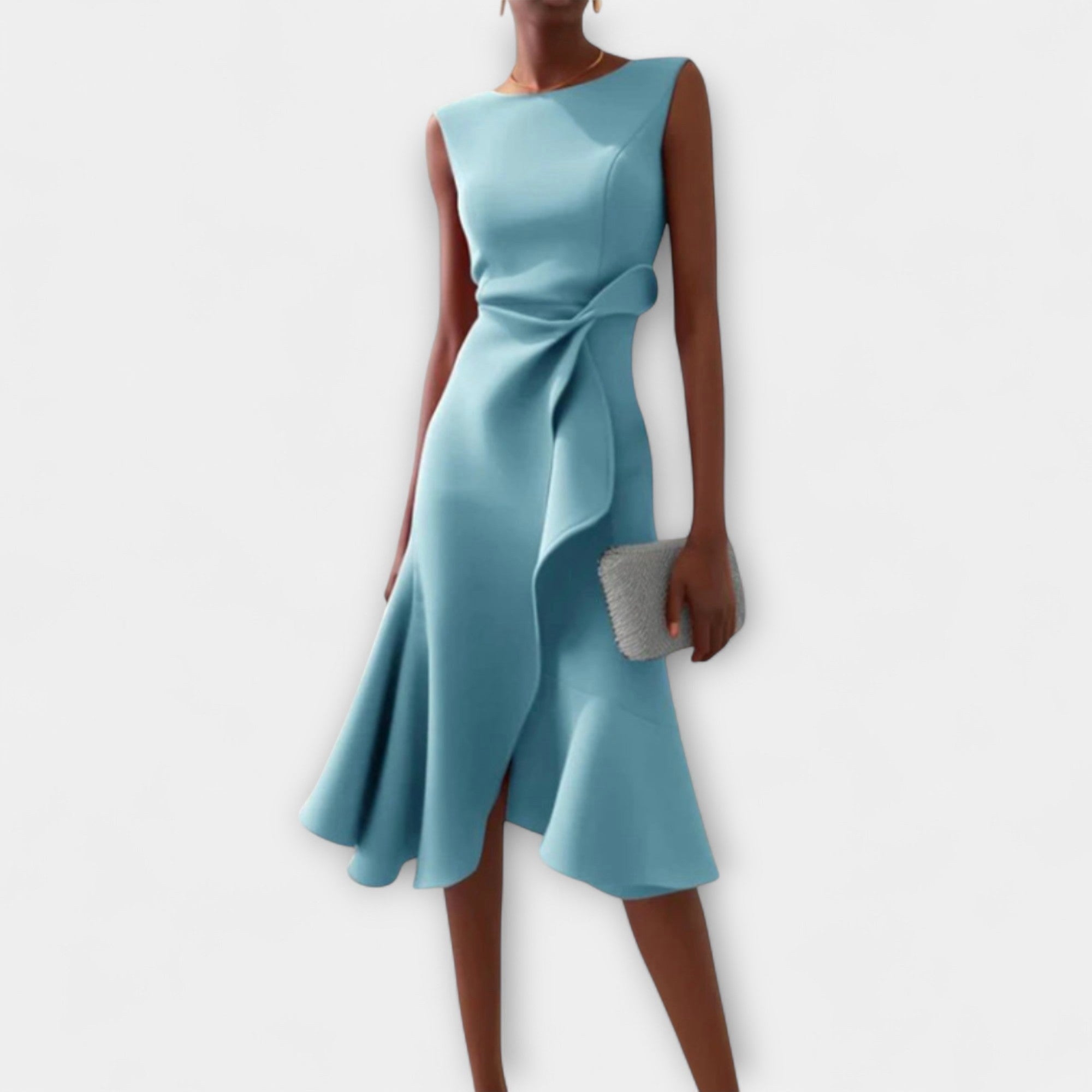 Grace | Women's Draped Asymmetric Midi Dress - Light Blue