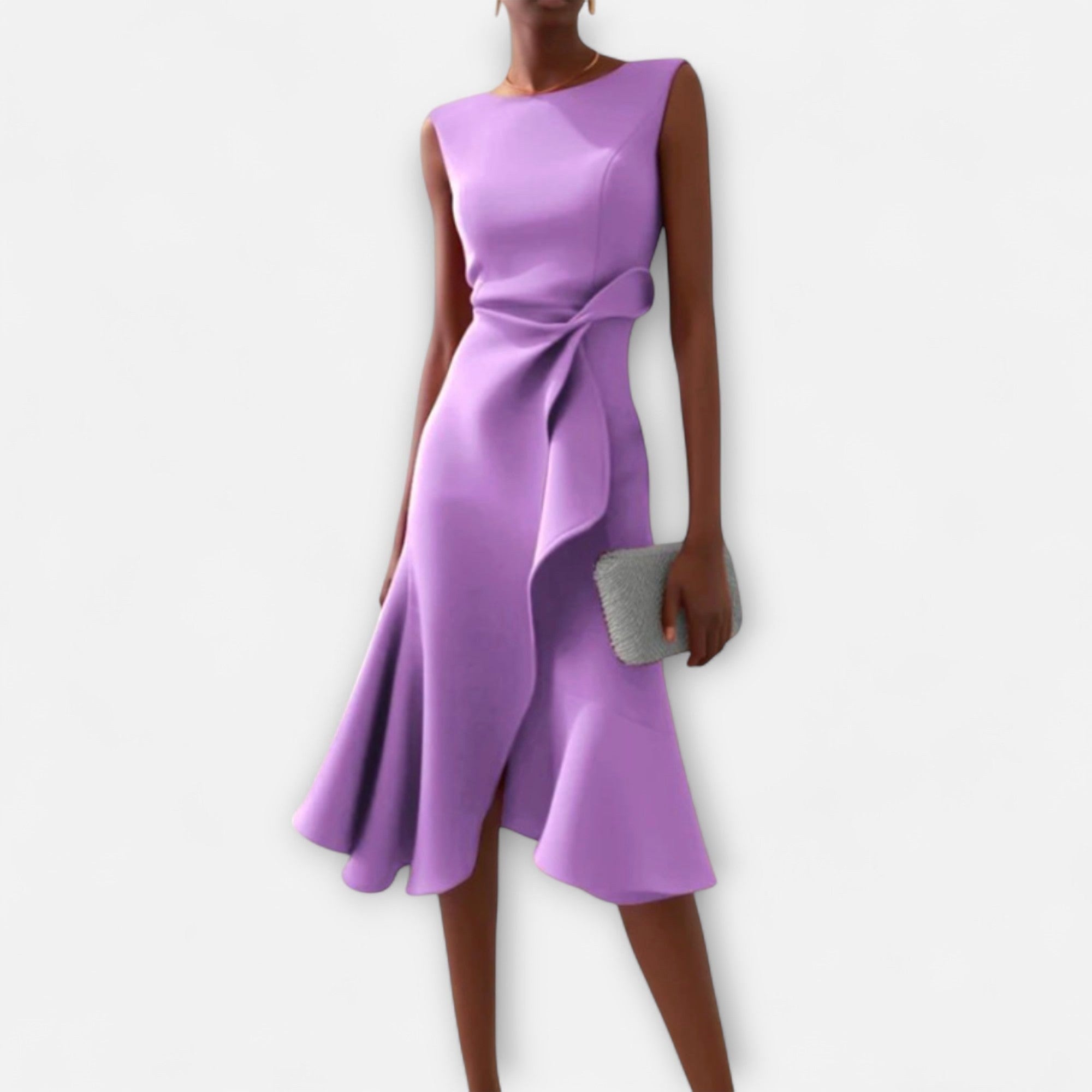 Grace | Women's Draped Asymmetric Midi Dress - Violet