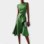 Grace | Women's Draped Asymmetric Midi Dress - Green