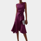 Grace | Women's Draped Asymmetric Midi Dress - Purple