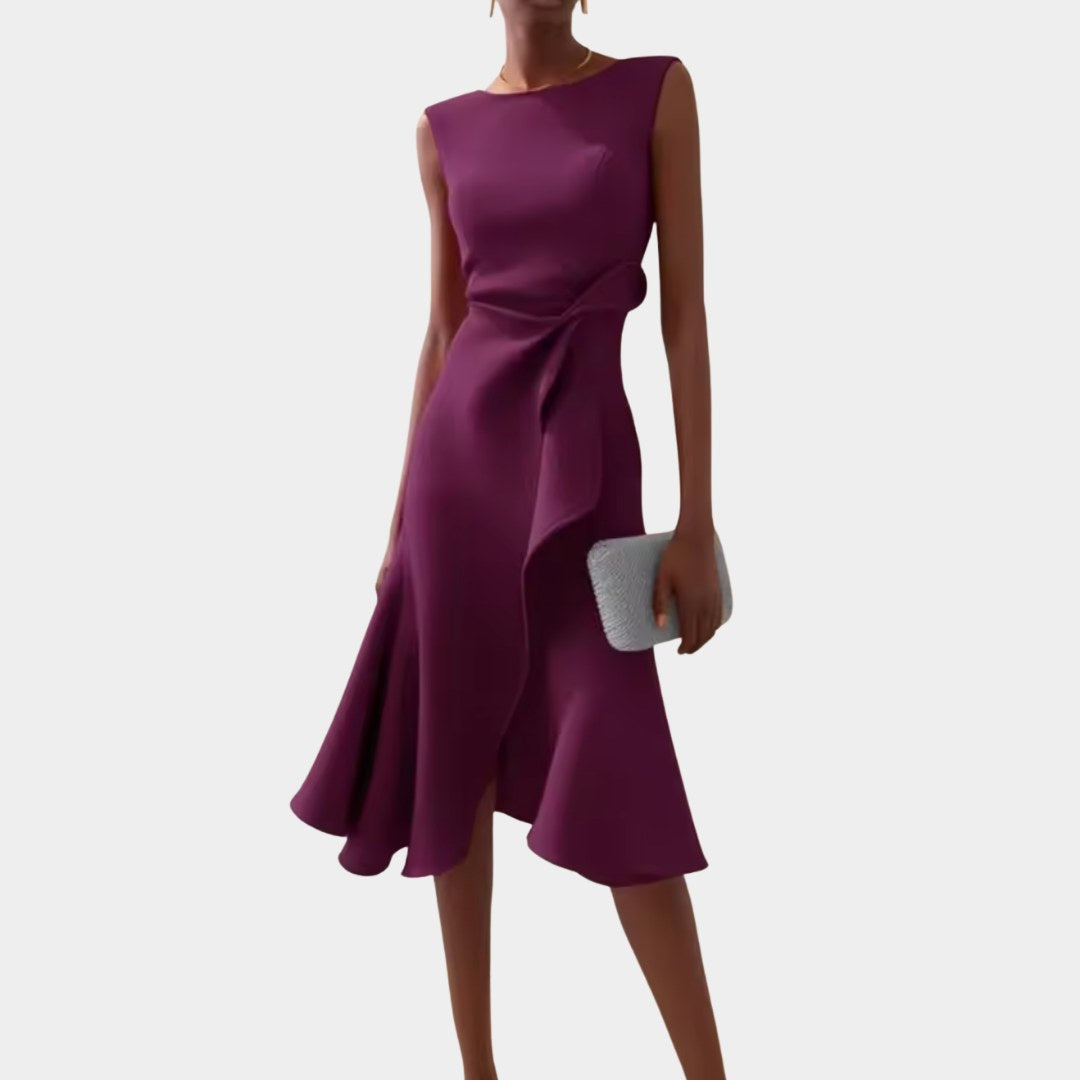 Grace | Women's Draped Asymmetric Midi Dress - Purple