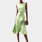 Grace | Women's Draped Asymmetric Midi Dress - Light Green
