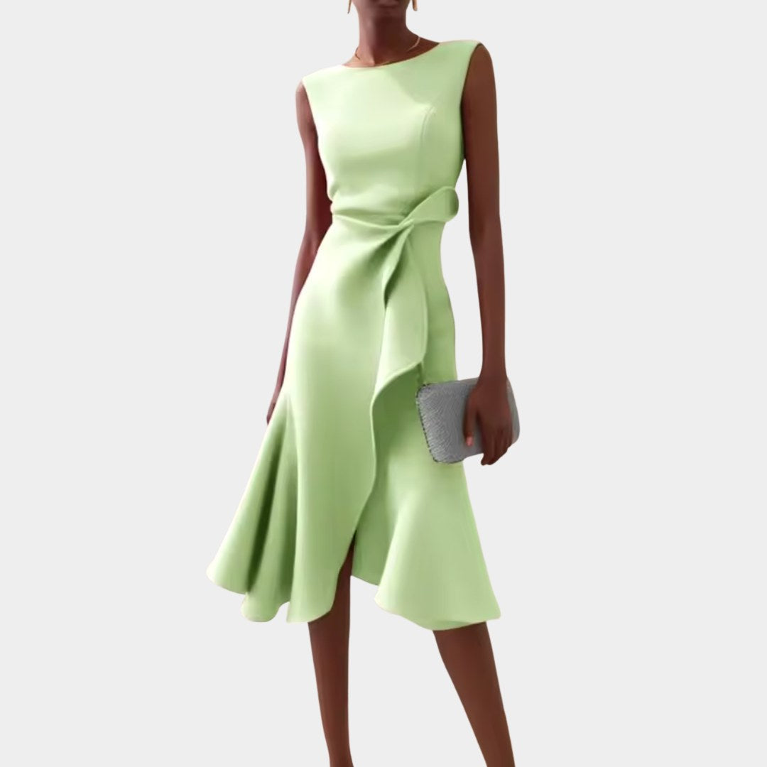 Grace | Women's Draped Asymmetric Midi Dress - Light Green