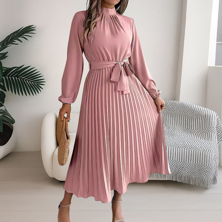 Grace | Women's Midi Dress with Pleated Skirt and Tie Belt - image 9