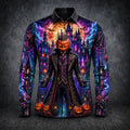 Grayson | Men's Gothic Print Long-Sleeve Shirt, Button-Up Halloween Shirt | The Dress Cellar | Black