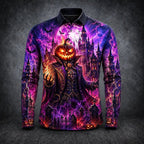 Grayson | Men's Gothic Print Long-Sleeve Shirt, Button-Up Halloween Shirt | The Dress Cellar | Black 2