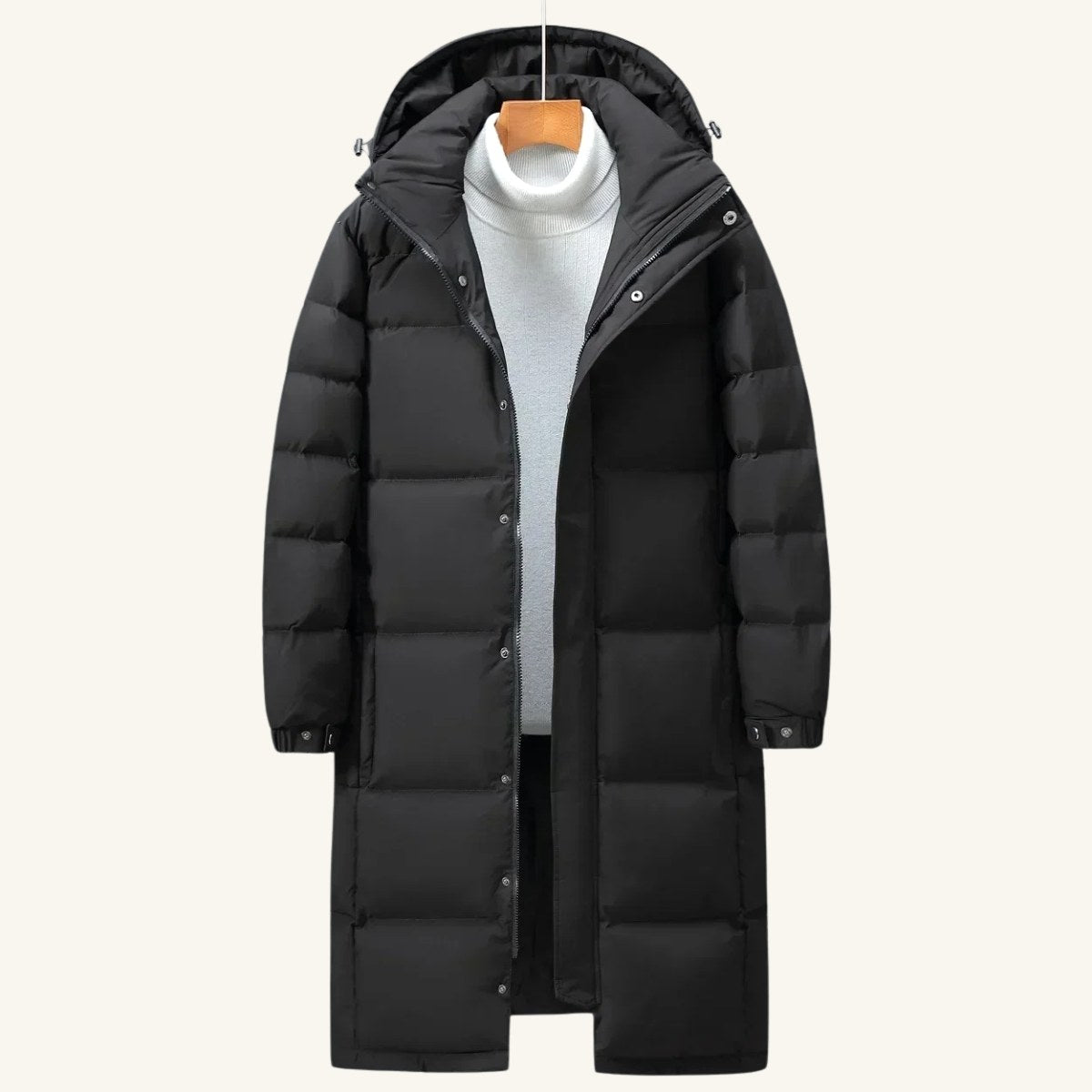 Griffin | Men's Hooded Longline Puffer Coat, Windproof Autumn Coat | The Dress Cellar