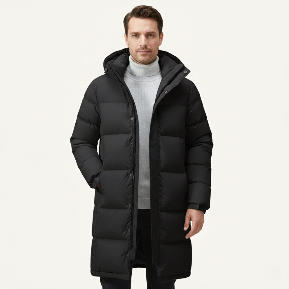 Griffin | Men's Hooded Longline Puffer Coat, Windproof Autumn Coat | The Dress Cellar