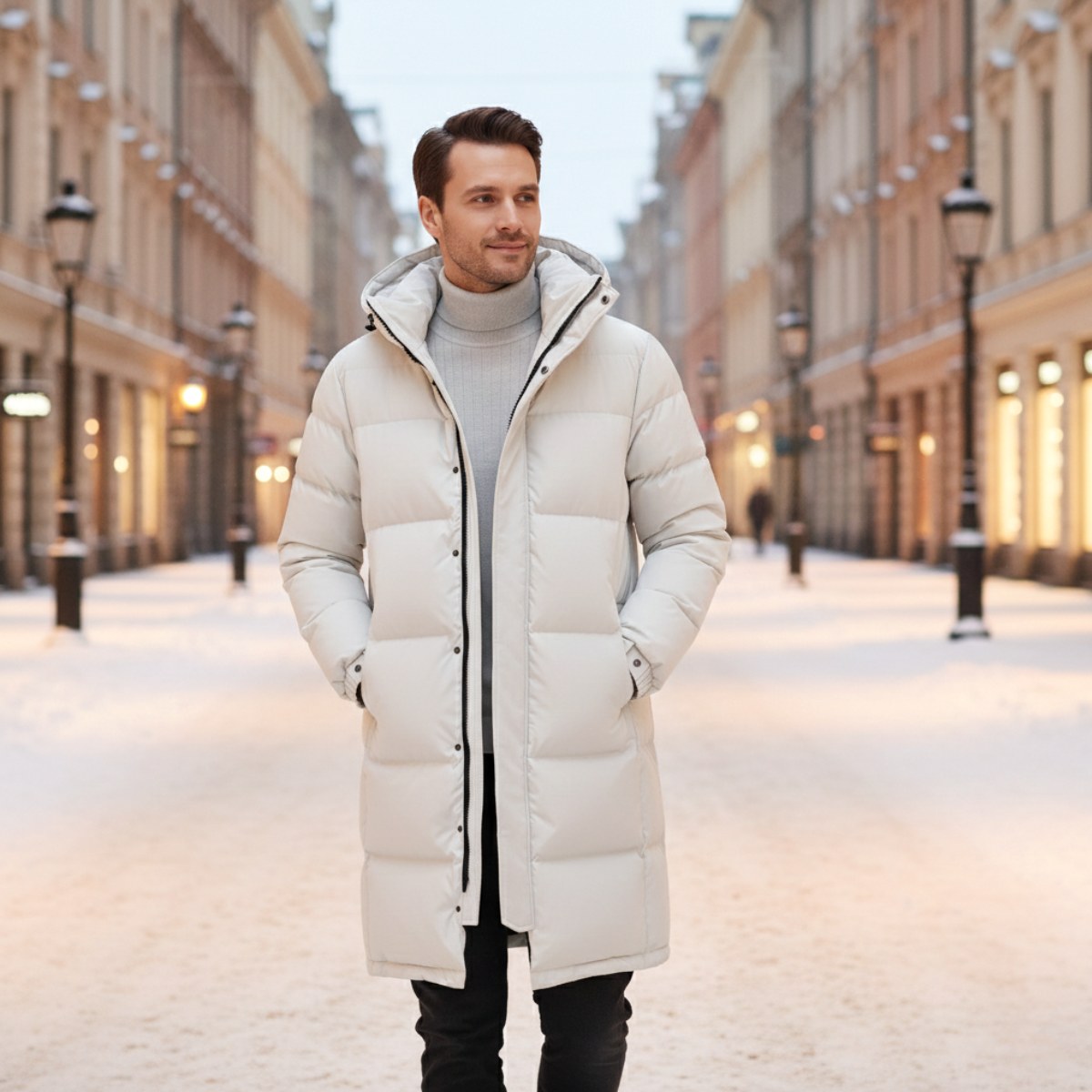 Griffin | Men's Hooded Longline Puffer Coat, Windproof Autumn Coat | The Dress Cellar