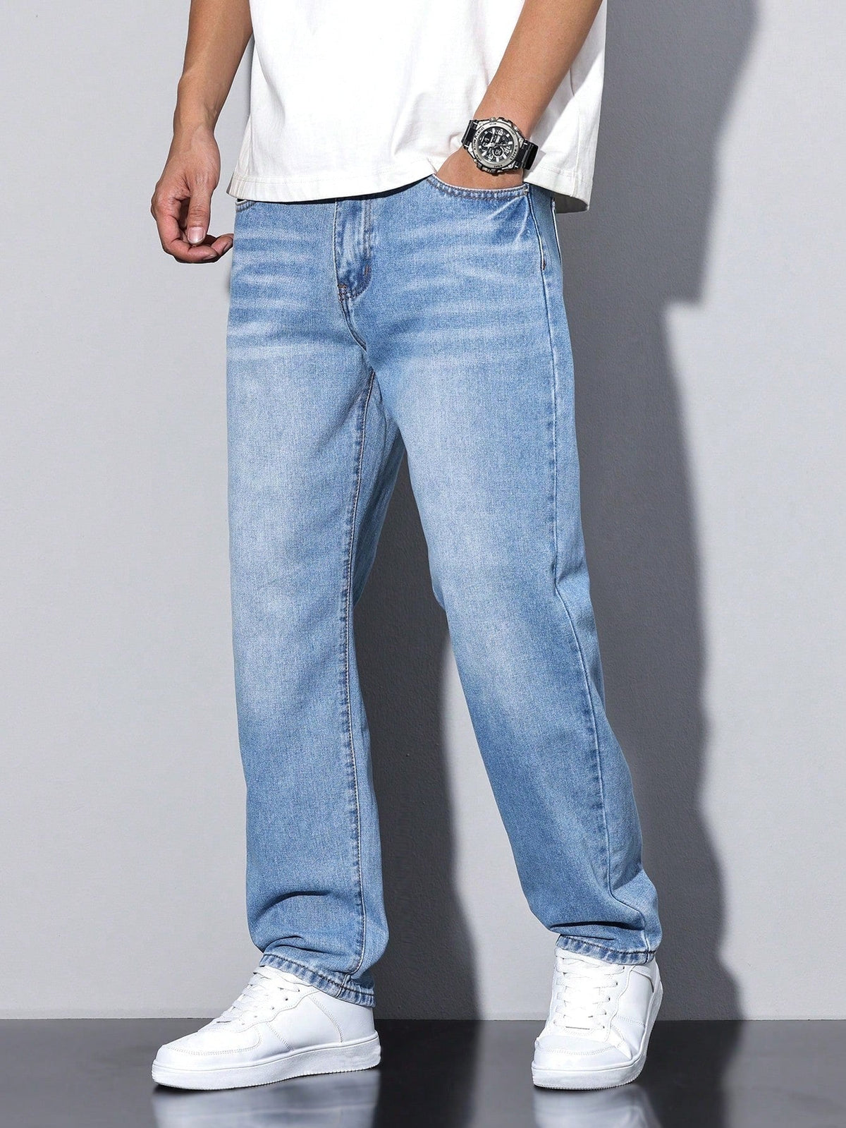 Gregory | Men's Cotton-Blend Pants in Solid Color, Relaxed-Fit Jeans | The Dress Cellar