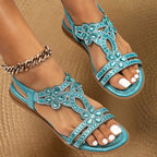 Hadley | Women's Orthopedic Flat Sandals with Rhinestone Details - Black