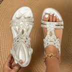 Hadley | Women's Orthopedic Flat Sandals with Rhinestone Details - Gold