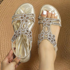 Hadley | Women's Orthopedic Flat Sandals with Rhinestone Details - White