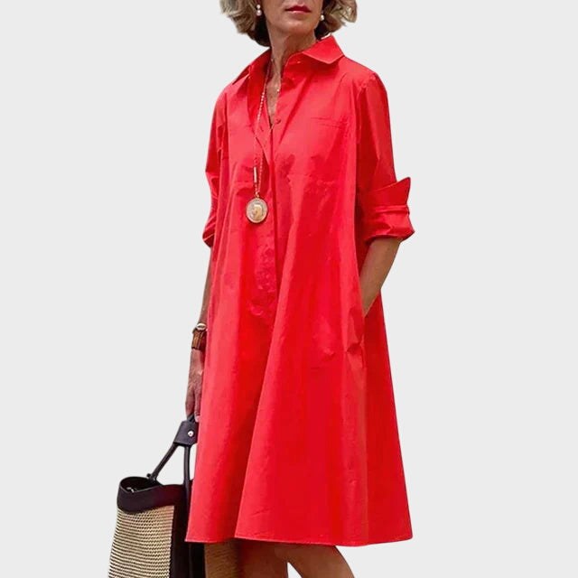 Hailey | Women's Casual Dress with Functional Pockets - Red