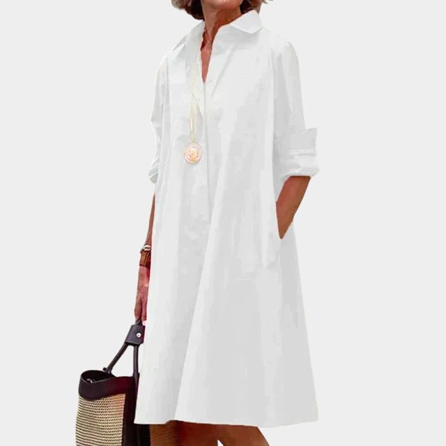 Hailey | Women's Casual Dress with Functional Pockets - White