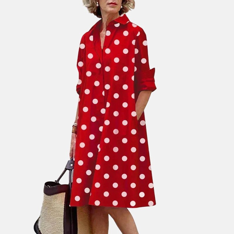 Hailey | Women's Casual Dress with Functional Pockets - Red/White