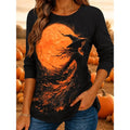 Hailey | Women's Halloween Graphic Long-Sleeve Top, Festive Crew Neck Top | The Dress Cellar | Black