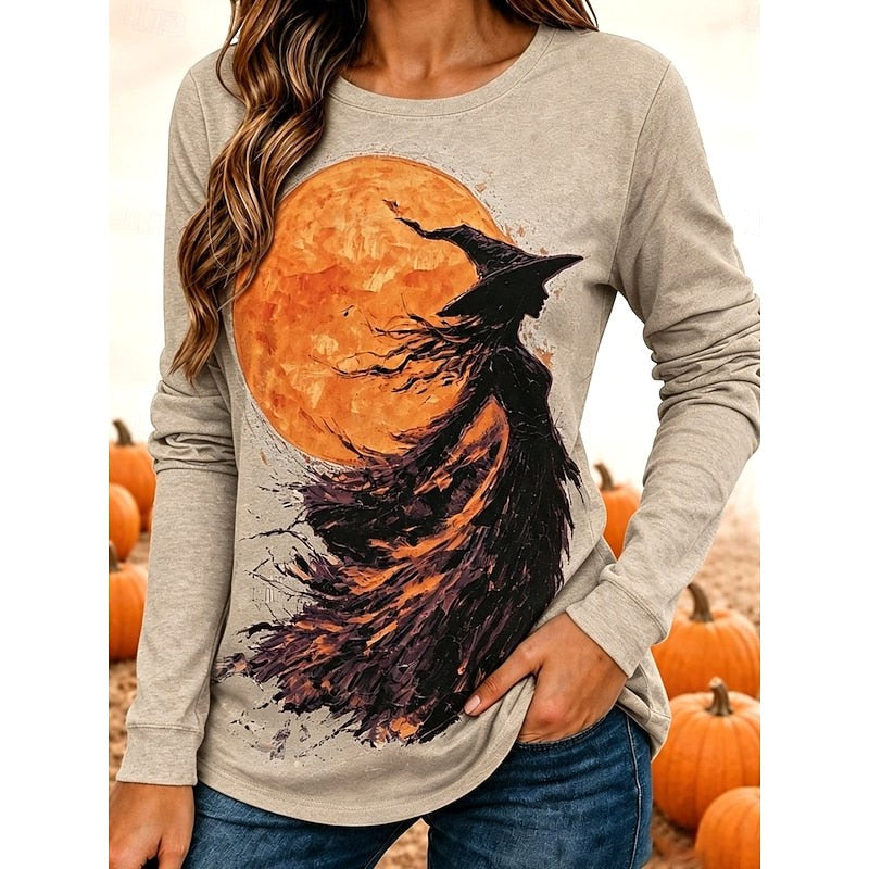 Hailey | Women's Halloween Graphic Long-Sleeve Top, Festive Crew Neck Top | The Dress Cellar | Green