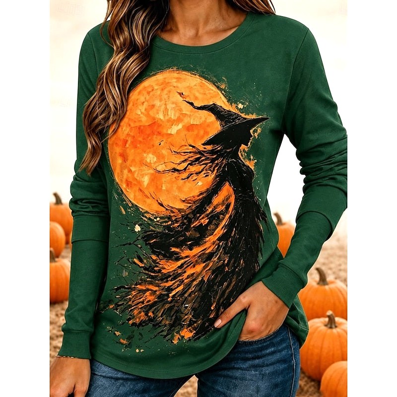 Hailey | Women's Halloween Graphic Long-Sleeve Top, Festive Crew Neck Top | The Dress Cellar