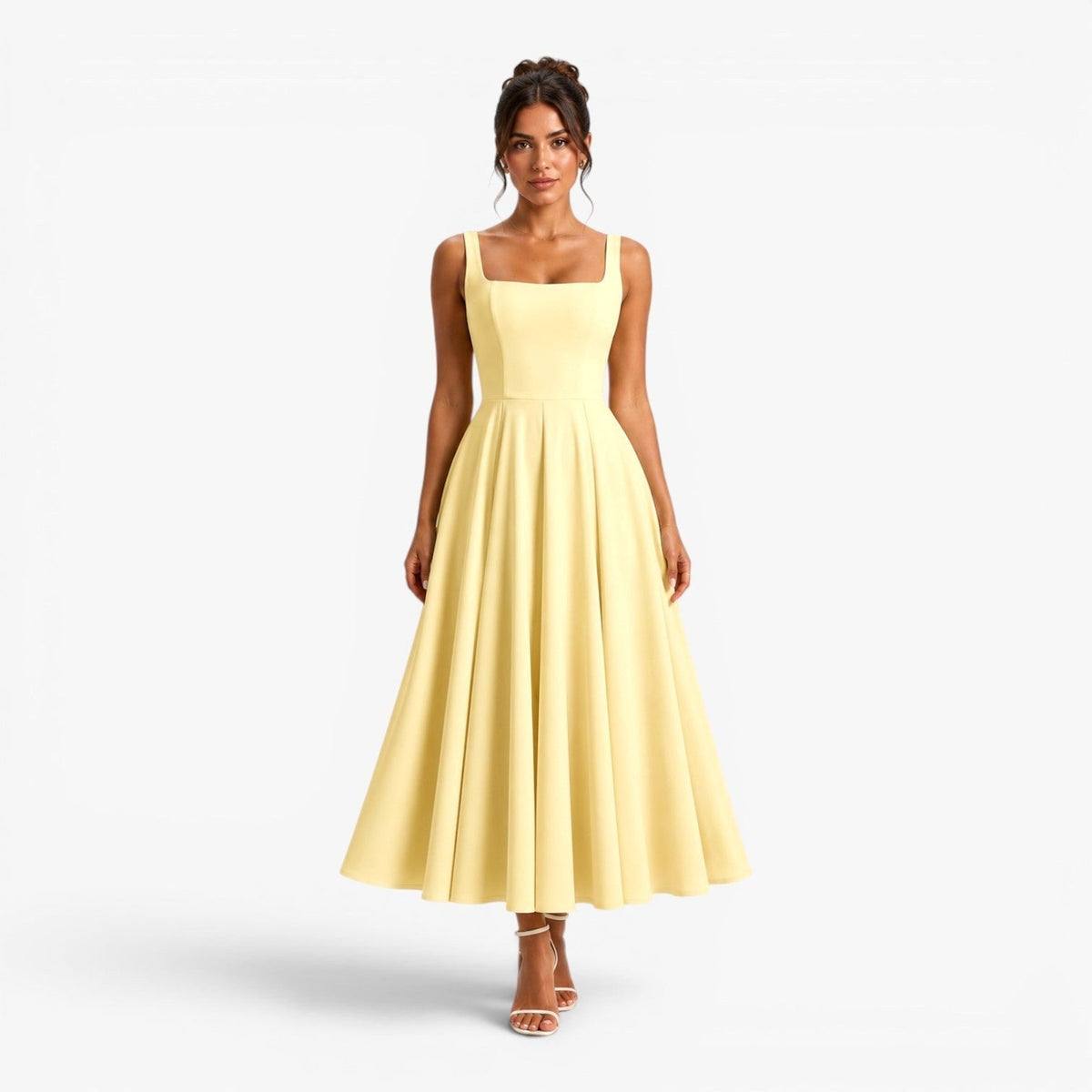 Poppy | Women's Pink Square-Neck Midi Dress, Sleeveless Occasion Dress | The Dress Cellar