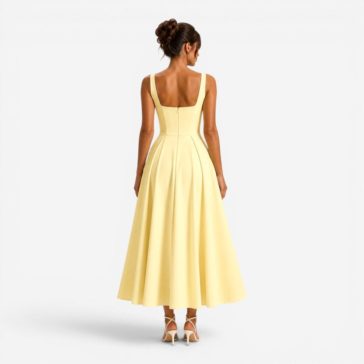 Poppy | Women's Pink Square-Neck Midi Dress, Sleeveless Occasion Dress | The Dress Cellar