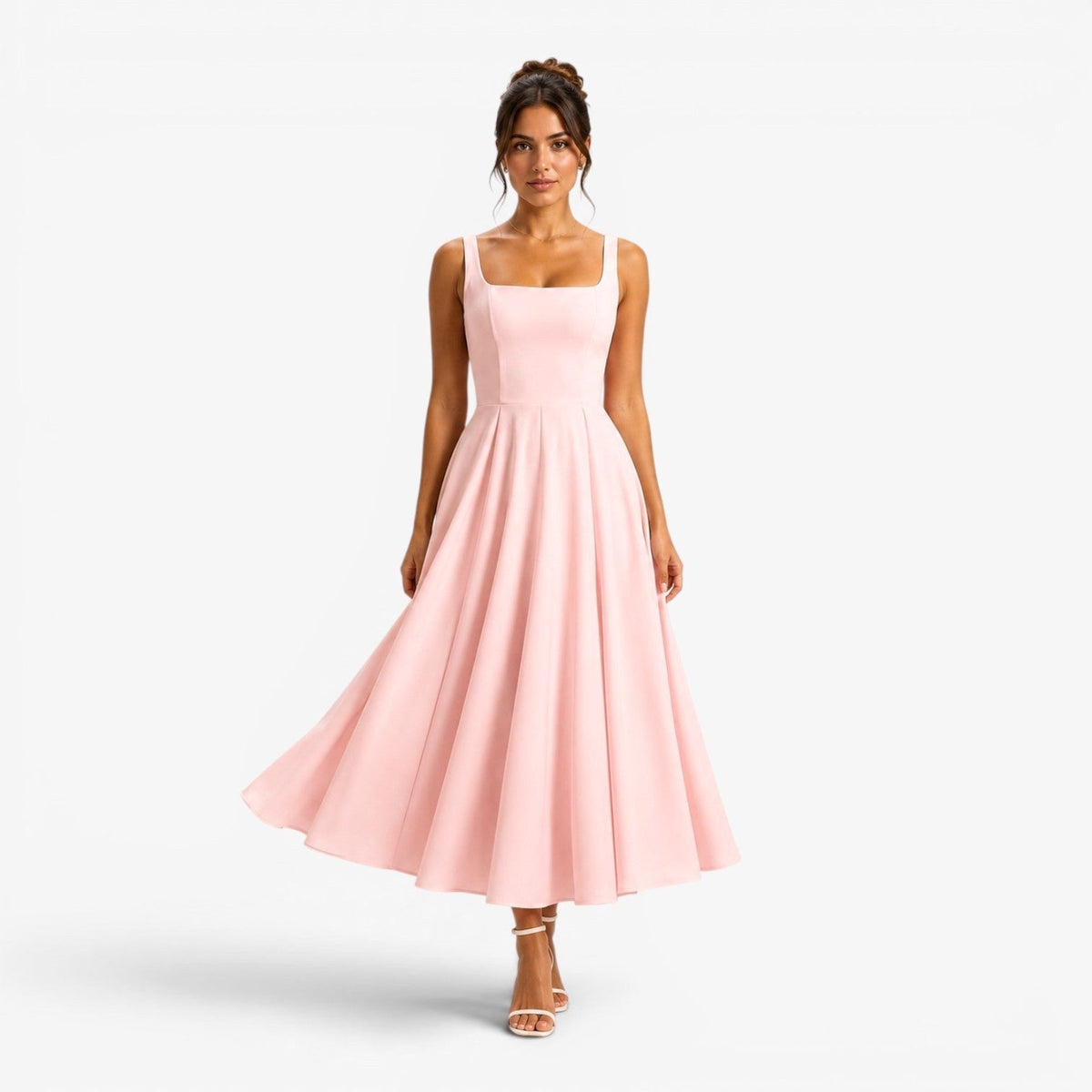Poppy | Women's Pink Square-Neck Midi Dress, Sleeveless Occasion Dress | The Dress Cellar