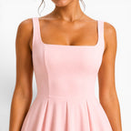Poppy | Women's Pink Square-Neck Midi Dress, Sleeveless Occasion Dress | The Dress Cellar