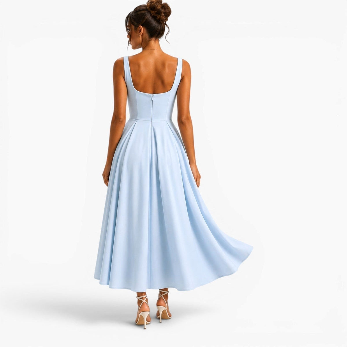 Poppy | Women's Pink Square-Neck Midi Dress, Sleeveless Occasion Dress | The Dress Cellar