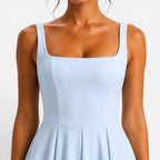 Poppy | Women's Pink Square-Neck Midi Dress, Sleeveless Occasion Dress | The Dress Cellar