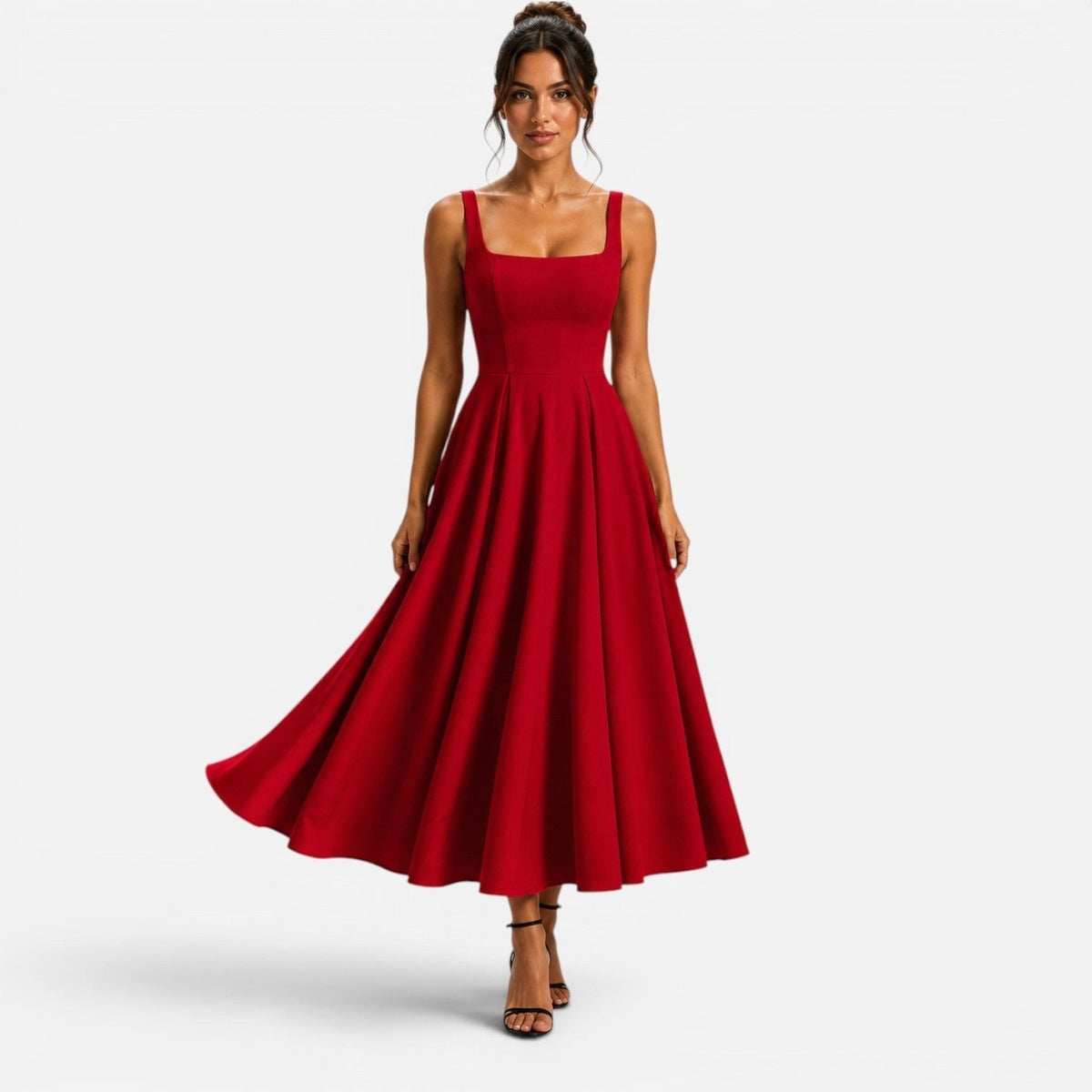 Poppy | Women's Pink Square-Neck Midi Dress, Sleeveless Occasion Dress | The Dress Cellar