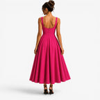 Poppy | Women's Pink Square-Neck Midi Dress, Sleeveless Occasion Dress | The Dress Cellar