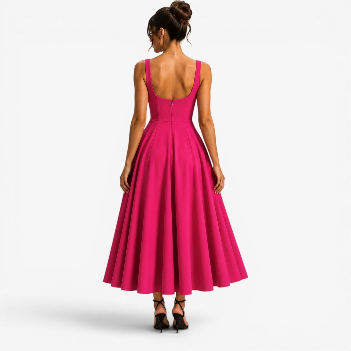 Poppy | Women's Pink Square-Neck Midi Dress, Sleeveless Occasion Dress | The Dress Cellar