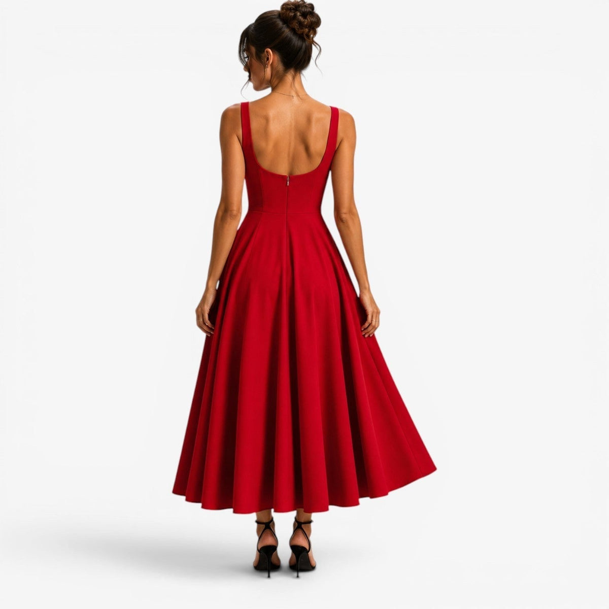 Poppy | Women's Pink Square-Neck Midi Dress, Sleeveless Occasion Dress | The Dress Cellar