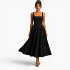 Poppy | Women's Pink Square-Neck Midi Dress, Sleeveless Occasion Dress | The Dress Cellar