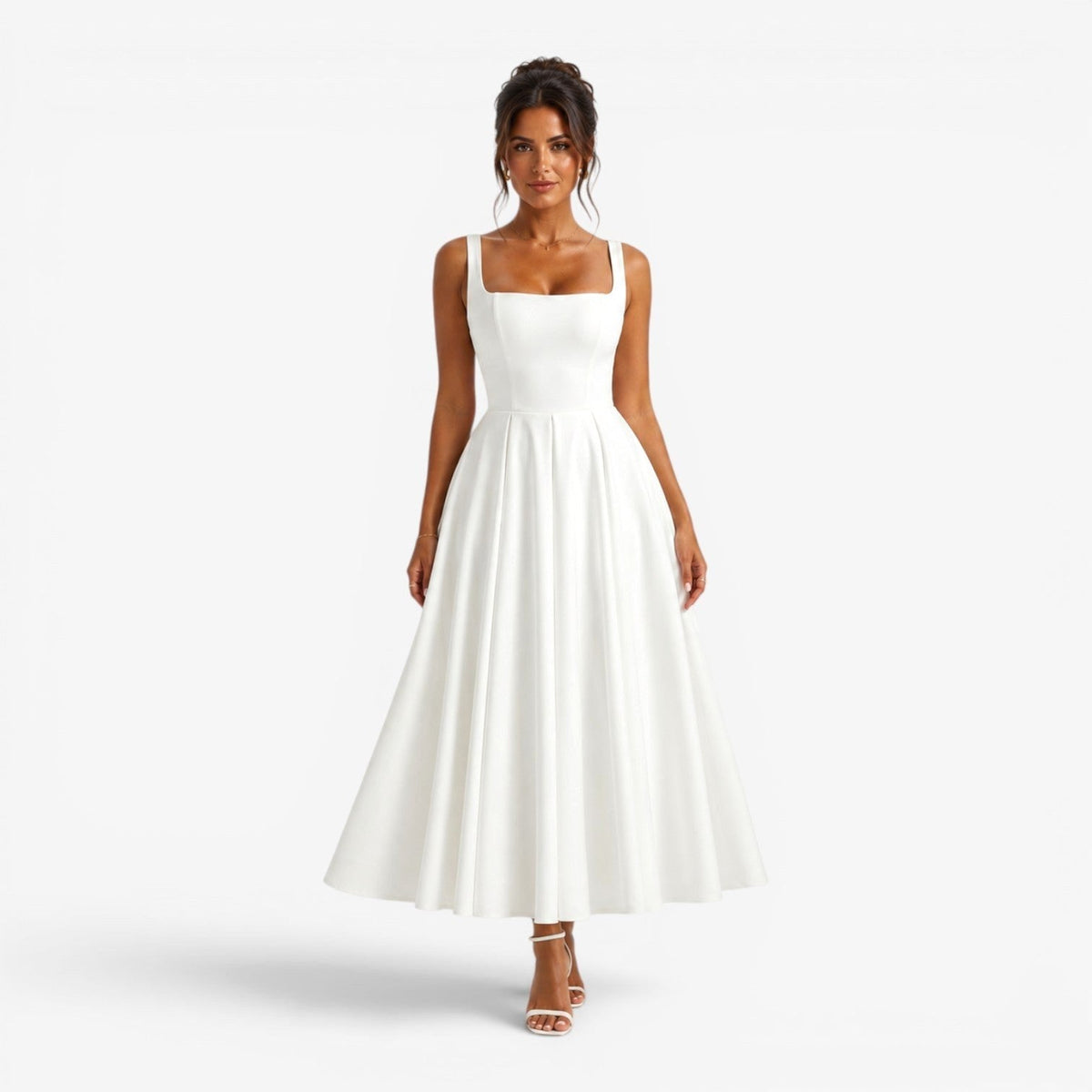 Poppy | Women's Pink Square-Neck Midi Dress, Sleeveless Occasion Dress | The Dress Cellar