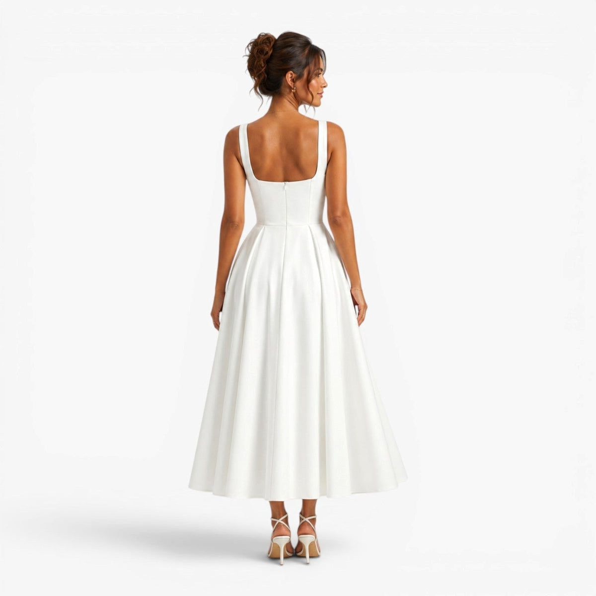Poppy | Women's Pink Square-Neck Midi Dress, Sleeveless Occasion Dress | The Dress Cellar