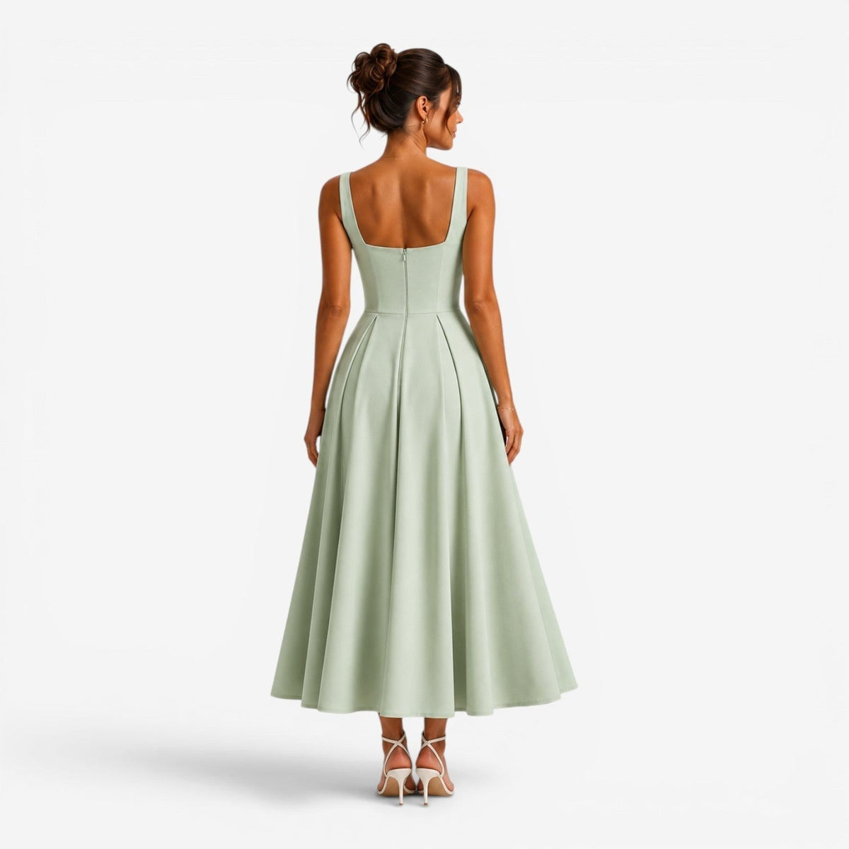 Poppy | Women's Pink Square-Neck Midi Dress, Sleeveless Occasion Dress | The Dress Cellar