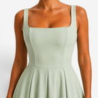Poppy | Women's Pink Square-Neck Midi Dress, Sleeveless Occasion Dress | The Dress Cellar