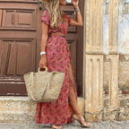 Hannah | Women's Airy Boho Maxi Dress with Belt - Pink