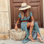 Hannah | Women's Airy Boho Maxi Dress with Belt - Green