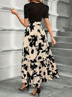Hannah | Women's Elegant Maxi Dress - Fern Print Black