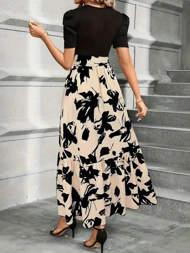 Hannah | Women's Elegant Maxi Dress - Fern Print Black