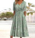 Hannah | Women's Floral A-Line Summer Dress - Green