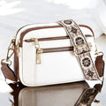 Harper | Women's Refined Leather Shoulder Bag - White with Brown