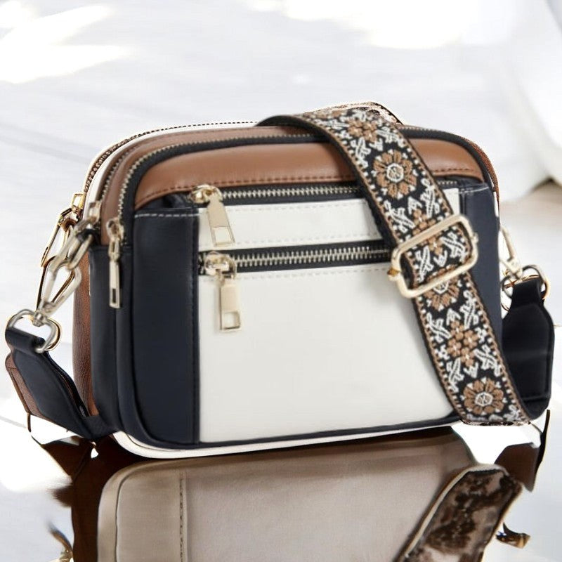 Harper | Women's Refined Leather Shoulder Bag - Beige with Black and Brown