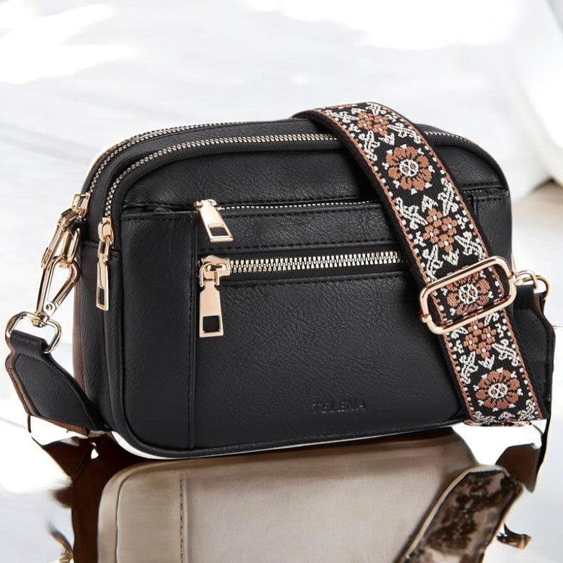 Harper | Women's Refined Leather Shoulder Bag - Black